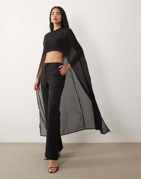 Kaiia – Svar crop top i chiffong med lång cape, del av set, exklusivt hos ASOS - view 1