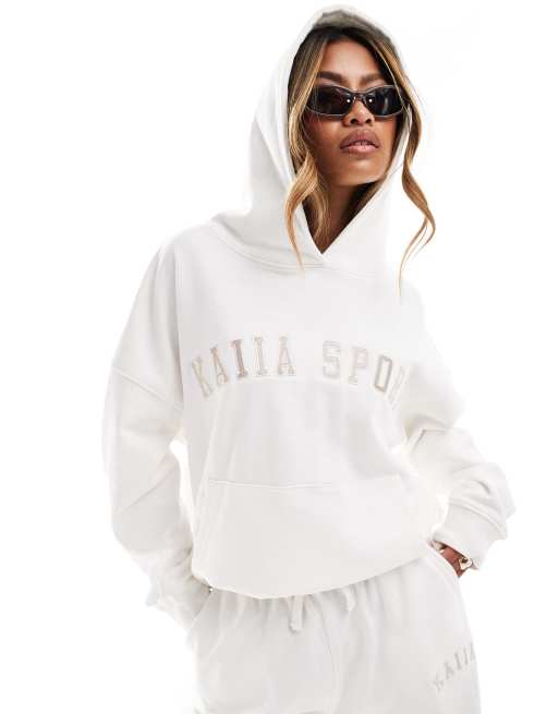 Kaiia - Sweat à capuche d'ensemble à motif sportif - Blanc