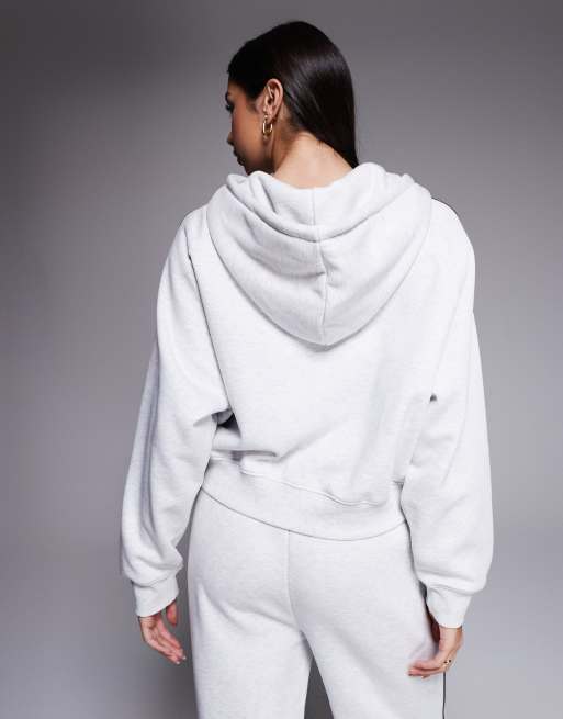 Kaiia - Sweat à capuche d'ensemble en coton majoritaire à fermeture éclair, bande latérale et broderie logo - Gris clair, 4 de 4
