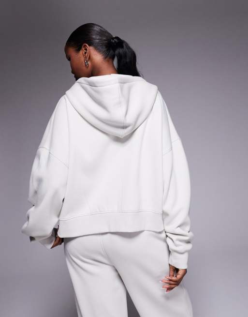 Kaiia - Sweat à capuche d'ensemble en coton majoritaire à fermeture éclair et broderie logo - Gris clair  , 3 de 4