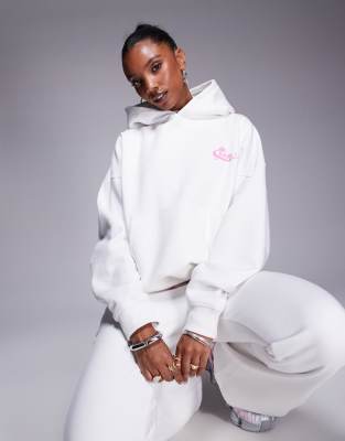 Kaiia - Sweat à capuche d'ensemble en coton majoritaire avec logo étoile au dos - Blanc et rose-Multicolore