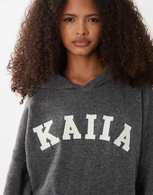 Kaiia - Sweat à capuche d'ensemble en maille avec broderie logo - Anthracite, 5 de 5