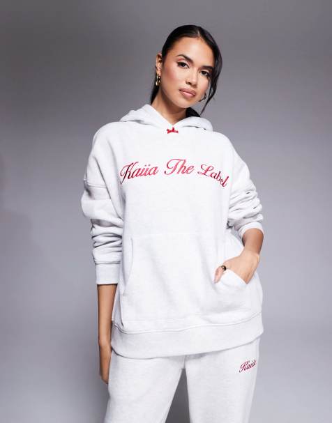 Kaiia - Sweat à capuche d'ensemble oversize à logo brodé et nœud - Gris - view 1