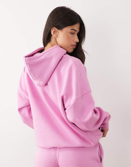 Kaiia - Sweat à capuche d'ensemble oversize en coton majoritaire à logo brodé - Rose clair, 4 de 4