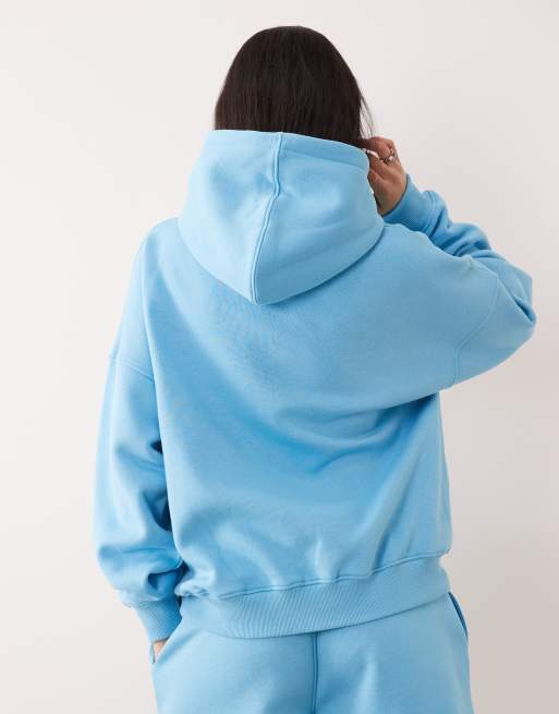 Kaiia - Sweat à capuche d'ensemble oversize en coton majoritaire avec logo brodé - Bleu piscine et rose , 4 de 4