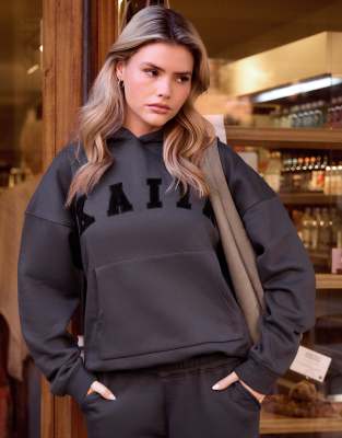 Sweat à capuche d'ensemble oversize en coton mélangé avec logo - Gris foncé 36
