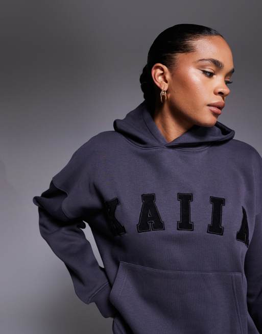 Kaiia - Sweat à capuche d'ensemble oversize en coton mélangé avec logo - Gris foncé  