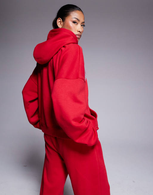 Kaiia - Sweat à capuche d'ensemble riche en coton avec logo brodé - Rouge  , 3 de 4