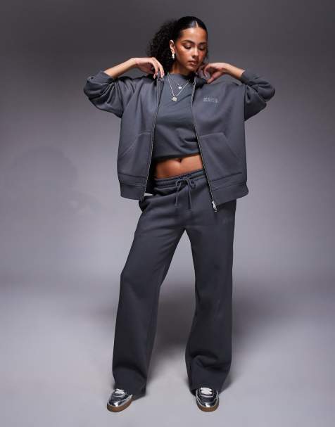 Kaiia - Sweat à capuche d'ensemble zippé en coton majoritaire à logo orné de strass thermocollés - Gris foncé - view 1