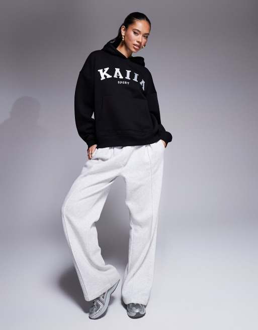Kaiia - Sweat à capuche oversize en coton mélangé à inscription Sport - Noir  , 4 de 4
