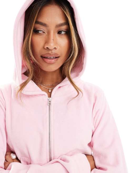 Kaiia - Sweat à capuche zippé d'ensemble en tissu-éponge - Rose clair, 2 de 4