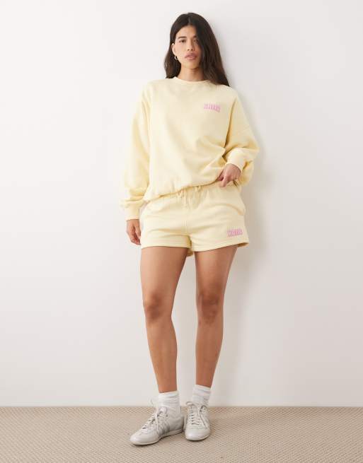 Kaiia - Sweat d'ensemble oversize en coton majoritaire avec logo imprimé au dos - Citron et rose , 3 de 4