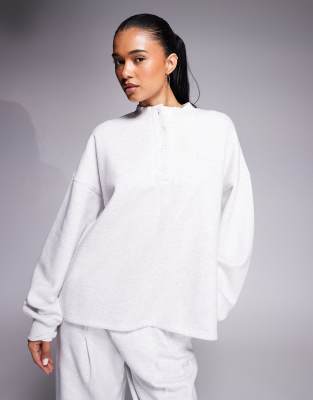 Sweat oversize d'ensemble en coton majoritaire avec col boutonné - Gris chiné-Multicolore 36