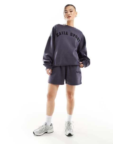 Kaiia sweat shorts co-ord in dark grey - view 1