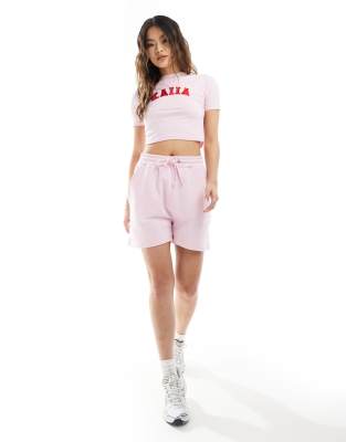 Kaiia Sweatshirt Fabric Shorts In Pink - Part Of A Set