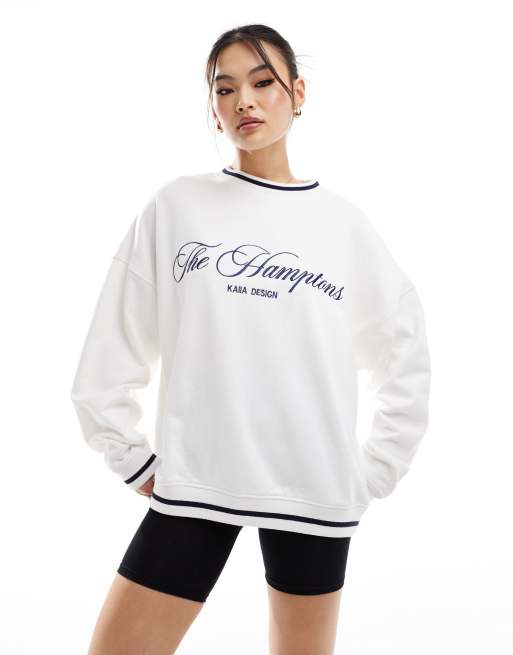 Kaiia - Sweatshirt met contrasterende rand en Hamptons-logo in wit