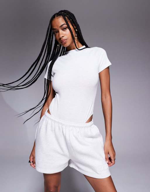Kaiia - Sweatshort met bol kleine logo in reliëf in gemêleerd lichtgrijs, deel van co-ord set