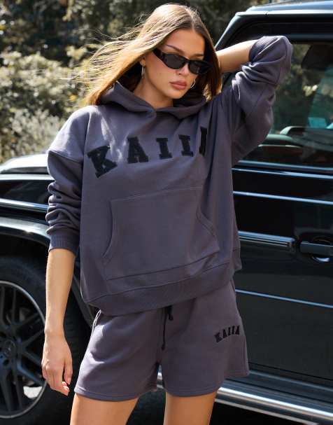 Kaiia - Sweatshort van katoenmix met geborduurd logo in donkergrijs, deel van co-ord set - view 1