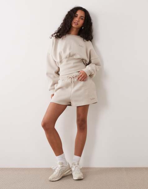 Kaiia sweatshorts met katoenmix en tailleband in beige - view 1