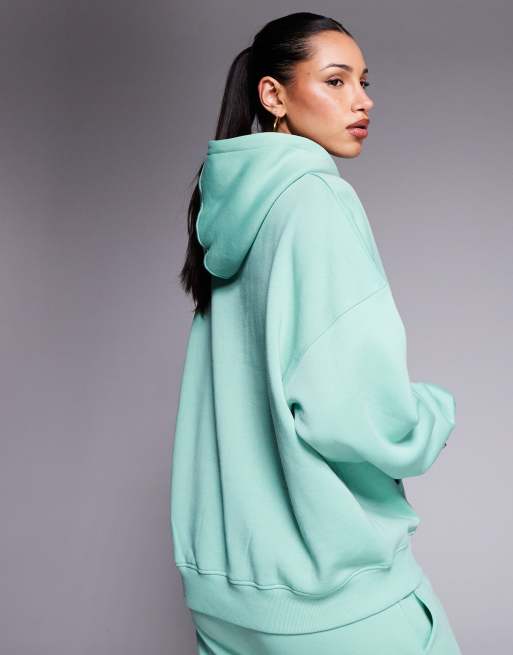 Kaiia - Swirl - Felpa con cappuccio oversize in misto cotone verde e rosa con logo ricamato in coordinato  , 3 di 4