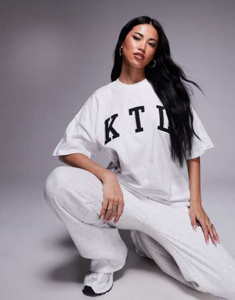 Kaiia - T-shirt d'ensemble oversize riche en coton avec logo KTL brodé - Gris clair chiné - view 1