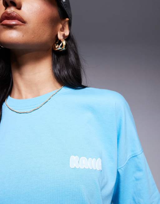 Kaiia - T-shirt oversize d'ensemble en coton mélangé à logo imprimé en relief - Bleu vif  , 3 de 4
