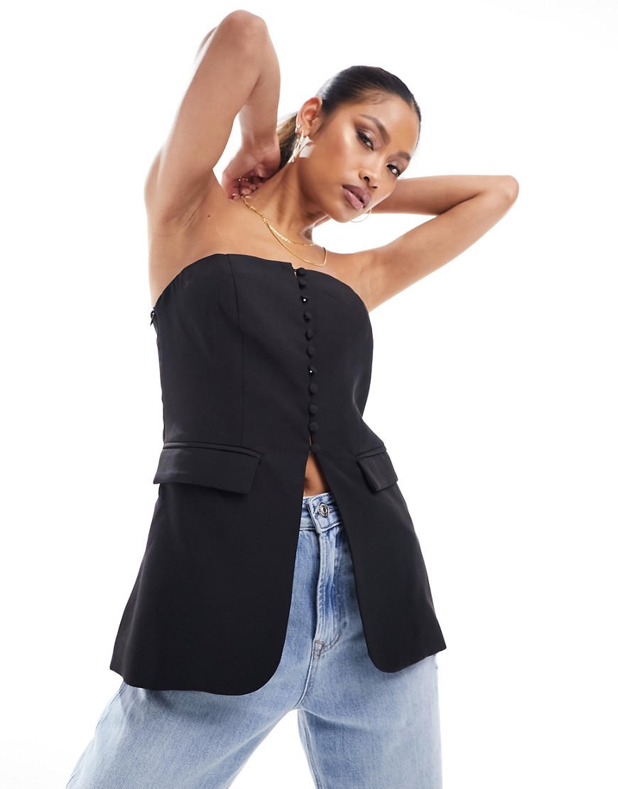 Kaiia tailored bandeau split front top in black