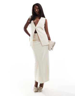 Kaiia tailored column split back maxi skirt co-ord in stone-Neutral