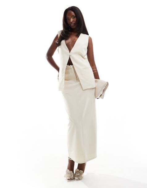 Kaiia tailored column split back maxi skirt co-ord in stone - view 1