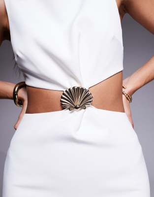 Kaiia Tailored Gold Shell Cut Out Detail Mini Dress