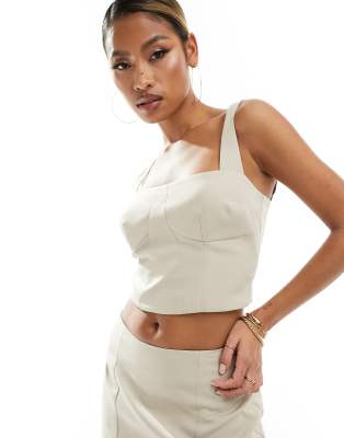 tailored square neck structured top in beige - part of a set-Multi