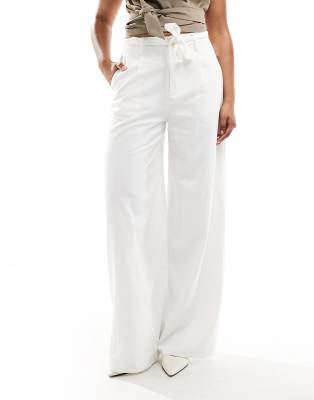 Kaiia Tailored Tie Detail Wide Leg Pants In White