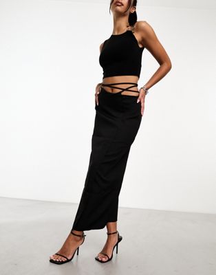 Kaiia tailored tie waist maxi skirt in black - ASOS Price Checker