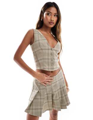 Kaiia Tailored Vest In Beige Plaid - Part Of A Set-neutral