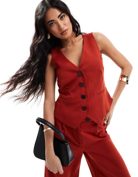 Kaiia tailored waistcoat co-ord in rust - view 1