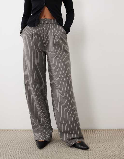 Kaiia tailored wide leg fleece joggers in charcoal pinstripe, 2 of 5
