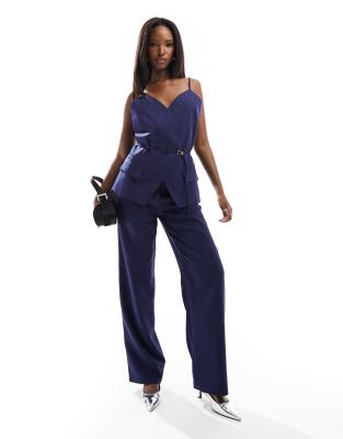 tailored wide leg pants in navy - part of a set