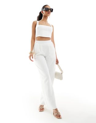 tailored wide leg pants with elastic waist in white - part of a set