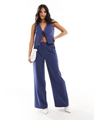 Kaiia tailored wide leg trousers co-ord in blue pinstripe