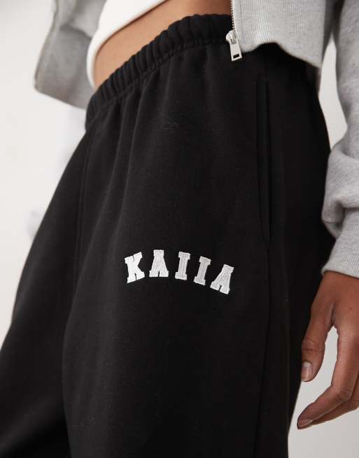 Kaiia Tall cotton blend embroidered logo cuffed joggers in black, 2 of 5