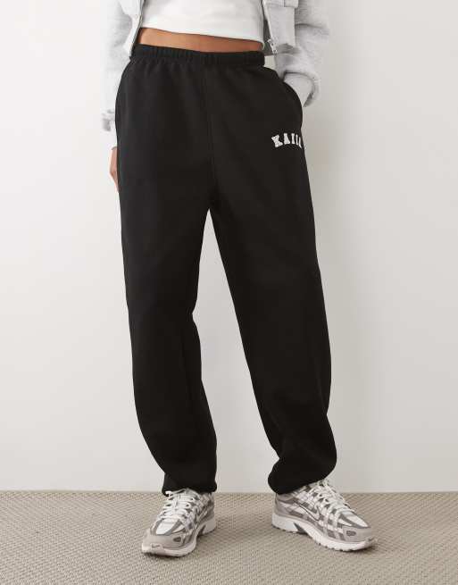 Kaiia Tall cotton blend embroidered logo cuffed joggers in black, 3 of 5