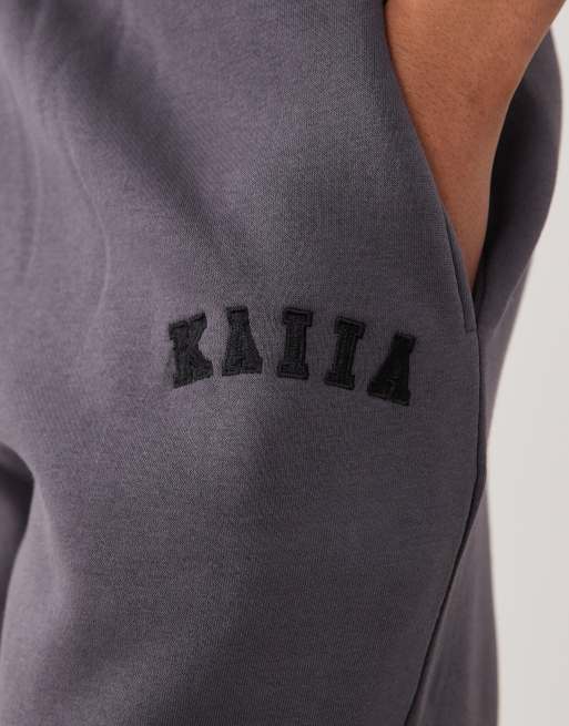 Kaiia Tall cotton blend embroidered logo cuffed sweatpants in dark gray, 5 of 5