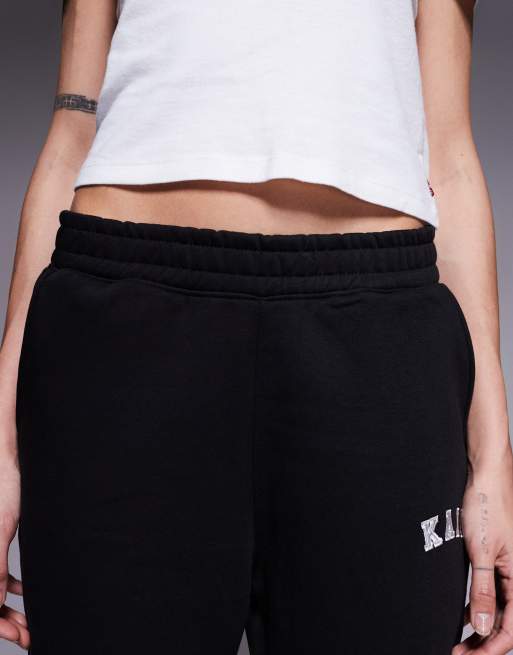 Kaiia cotton blend Tall embroidered logo wide leg joggers in black