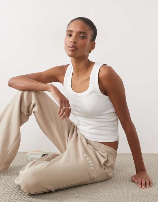 Kaiia Tall cotton blend wide leg trackies in stone, 3 of 5