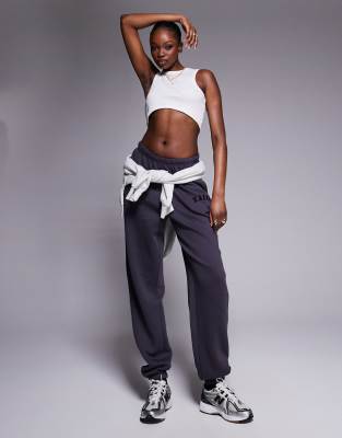 Kaiia Tall embroidered logo cuffed joggers in dark grey