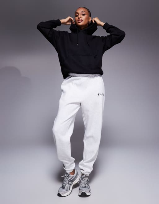 Kaiia Tall embroidered logo cuffed trackies in light grey