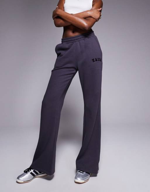 Kaiia Tall embroidered logo wide leg sweatpants in dark gray