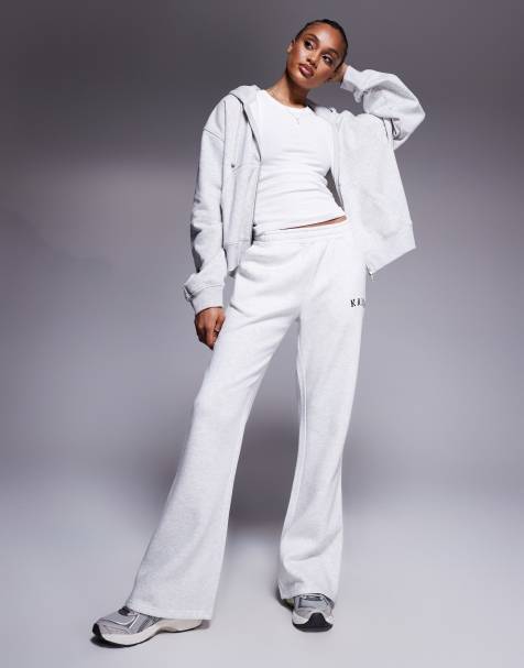 Kaiia Tall - Joggers a fondo ampio grigio chiaro in misto cotone con logo ricamato - view 1