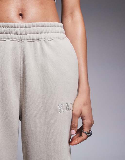 Kaiia - Tall - Joggingbroek van katoenmix met wijde pijpen in beige, 5 van 5