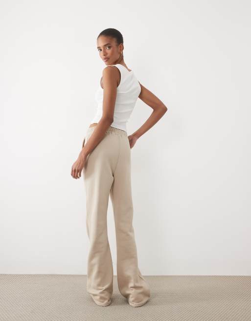 Kaiia - Tall - Joggingbroek van katoenmix met wijde pijpen in beige, 4 van 5